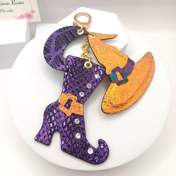 Stunning leather handmade handbag charm Halloween theme - Picture 1 of 2